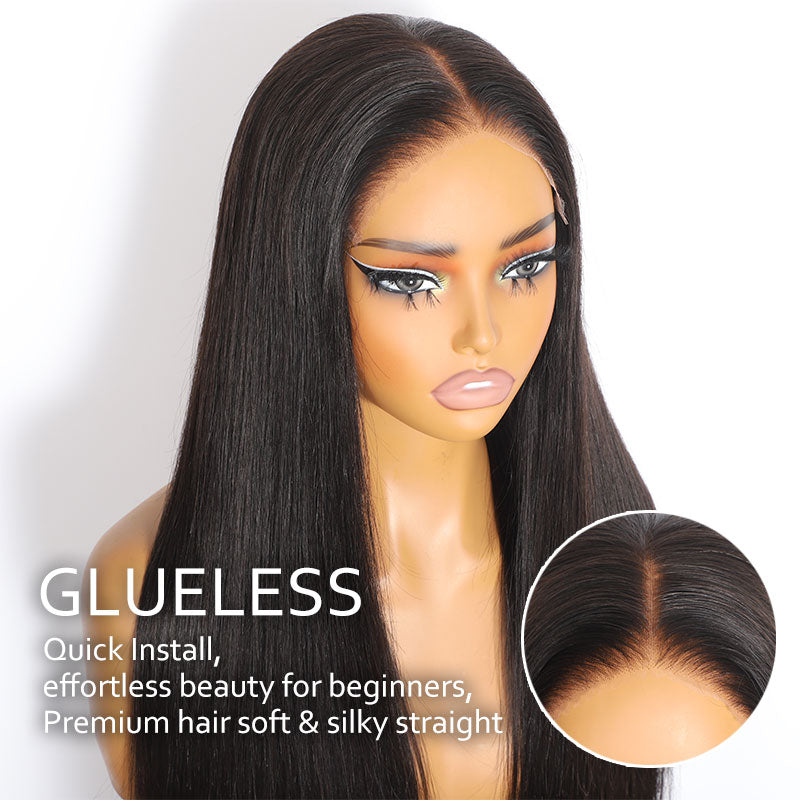 ZSF 6*6/7*7 HD Lace Silky Straight Glueless Invisible Drawstring Wig Human Hair Beginner Friendly