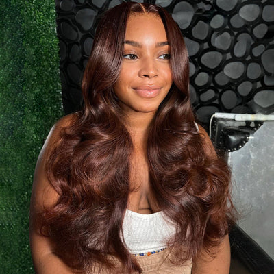 (Clearance Sale)ZSF Chestnut Brown #4 Body Wave Colored Lace Long Human Hair Wig