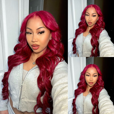 ZSF Burgundy Transparent Lace Wig Body Wave Colored Human Hair Wig