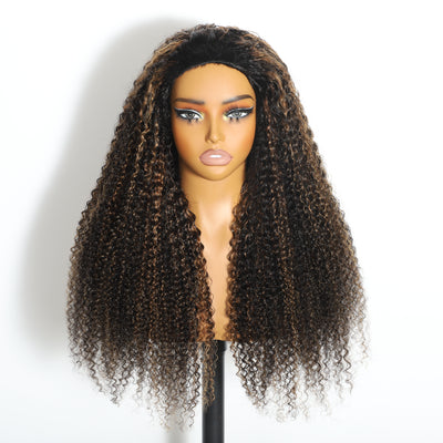 ZSF Hair 3-In-1 Half Wig Flip Over Kinky Curly 1B/27# Invisi Drawstring Strap Vigin Hair Beginner Friendly