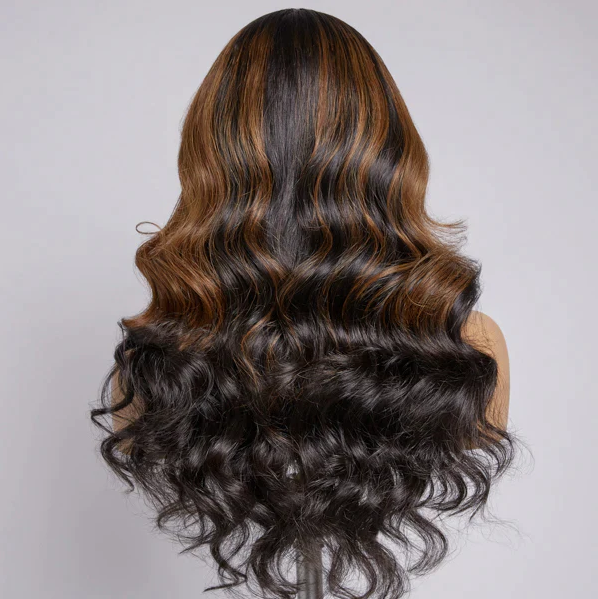 ZSF C-Part Rich Brown Color With Heavy Side Bang Wig Loose Wave Human Hair Lace Frontal Wigs