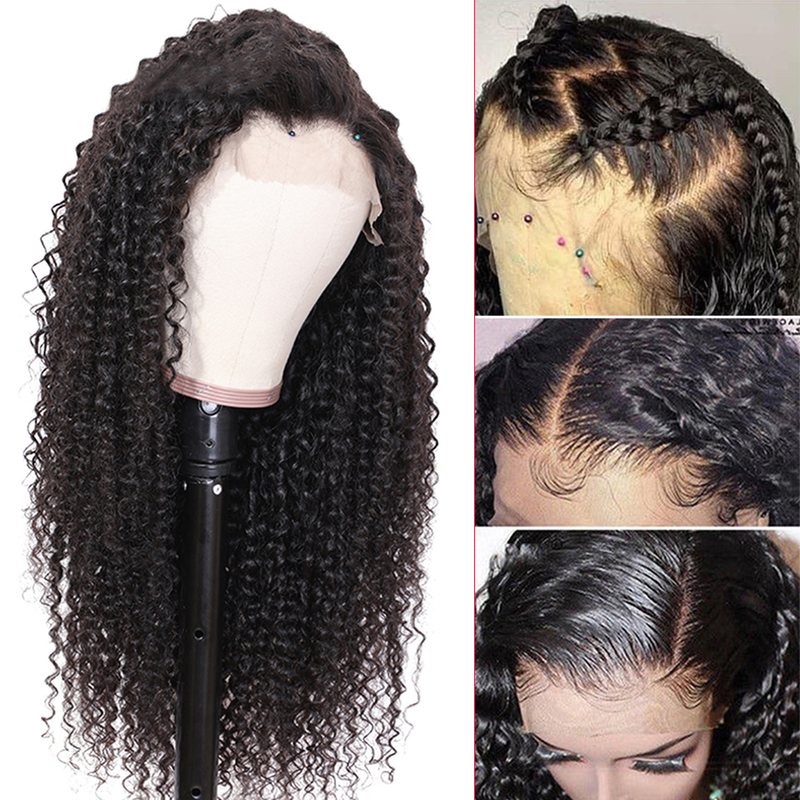 (Ready Ship)ZSF Lace Wig Kinky Curly Virgin Hair Unprocessed Human Hair Natural Black Color