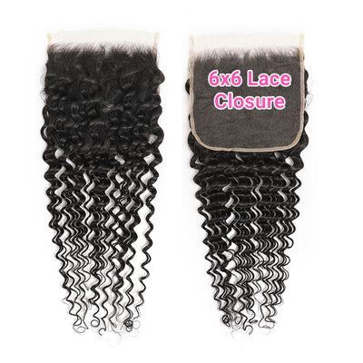 ZSF 6×6/7×7 Lace Closure With Loose Deep Wave Bundles Grade 8A Virgin Hair Unprocessed Natural Black Hair Weaving