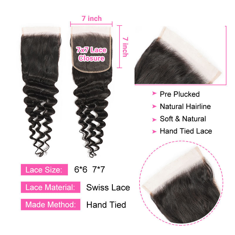 ZSF 6*6/7*7 Lace Closure With Loose Deep Wave Bundles Grade 8A Virgin Hair Unprocessed Natural Black Hair Weaving