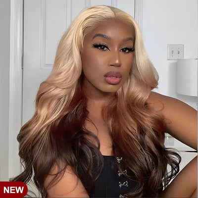 ZSF Lace Front Human Hair Wigs Blonde Ombre Brown Wig Natural Hairline