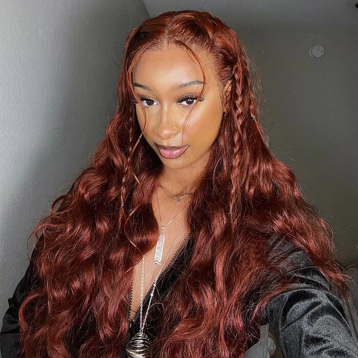 (Clearance Sale)ZSF Brunette Auburn Copper Colored Human Lace Wig
