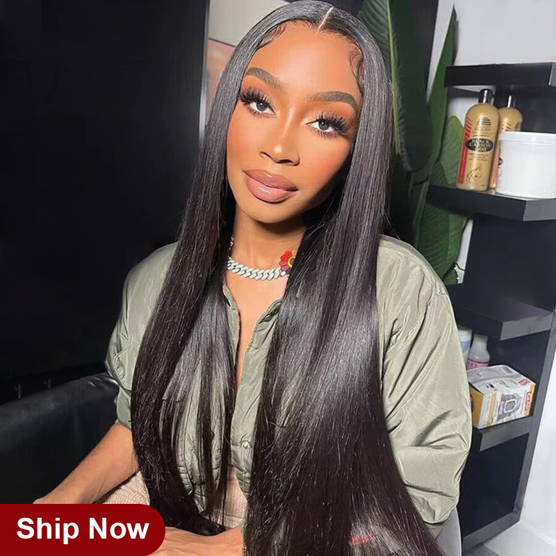 (Ready Ship)ZSF Silk Straight HD Lace Closure Wig Natural Hairline Pre-Pluck Babyhair Natural Black