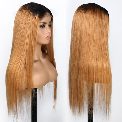 ZSF Hair #1B/30 150% Brazilian Straight Transparent Lace Wig Colored Human Virgin Hair One Piece