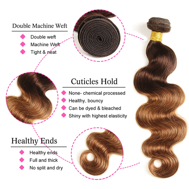 ZSF Ombre T4/30 Body Wave Virgin Hair 4Bundles With Lace Frontal 100% Human Hair