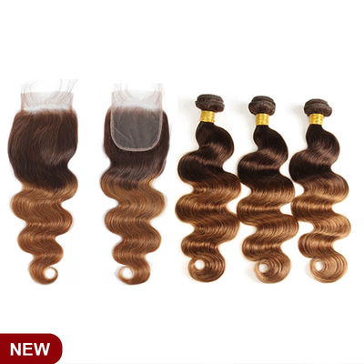 ZSF Ombre T4/30 Body Wave Virgin Hair 3Bundles With Lace Closure 100% Human Hair
