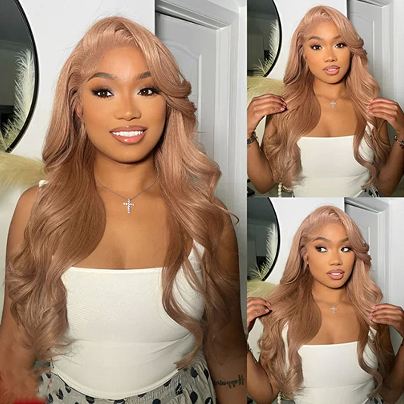 (BUY 1 GET 1 Free) ZSF Light Flaxen Brown  body wave Lace Wig Colored Human Virgin Hair One Piece