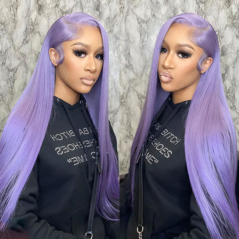 ZSF Hair Lavender Purple Transparent Straight Lace Wig Colored Human Virgin Hair One Piece