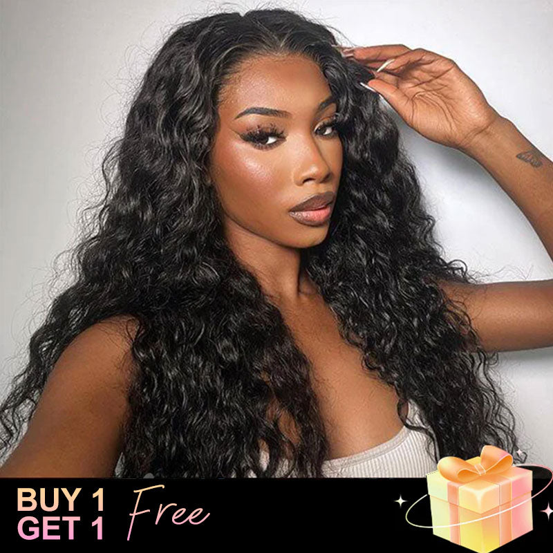 (BUY 1 GET 1 Free)ZSF Hair Transparent Lace Wig Water Wave Human Virgin Hair One Piece