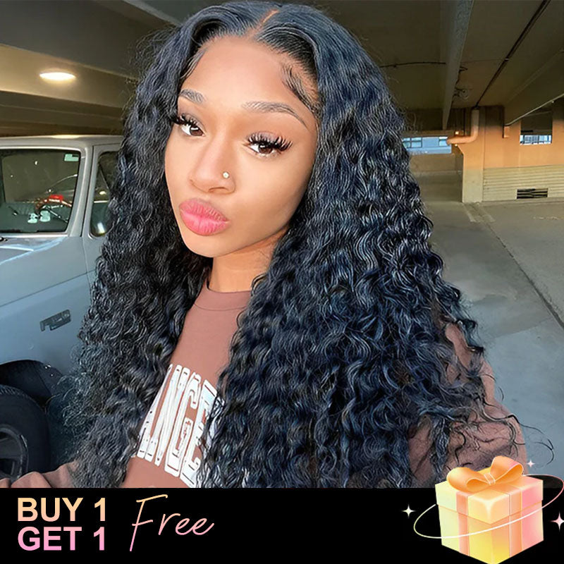 (BUY 1 GET 1 Free)ZSF Hair Transparent Lace Wig Deep Wave Human Virgin Hair One Piece