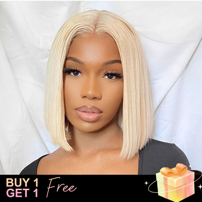 (BUY 1 GET 1 Free)ZSF Hair 613 Blonde Straight Virgin Hair Bob Lace Wig Unprocessed Human Hair