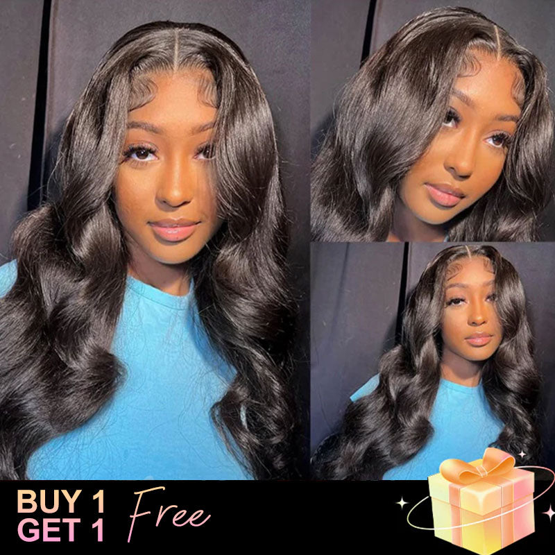 (BUY 1 GET 1 Free)ZSF Hair Body Wave Invisble Glueless Lace Closure Wig Unprocessed Human Virgin Hair 1Piece Natural Black