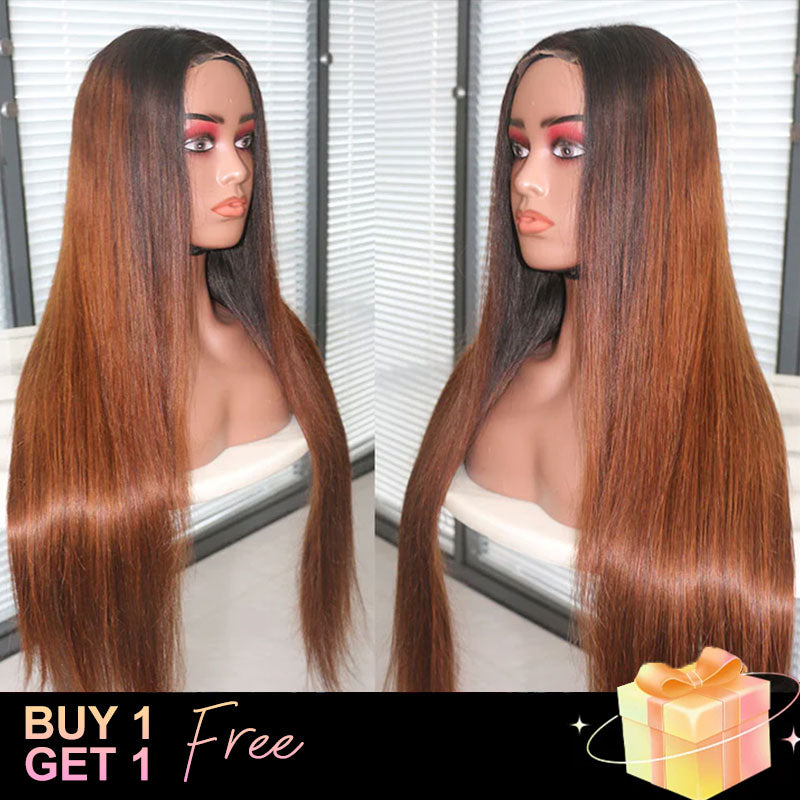 Black Ombre Chocolate Brown 1b/4 Pre Cut HD Lace Smooth Straight Glueless Human Hair Wig 1pcs