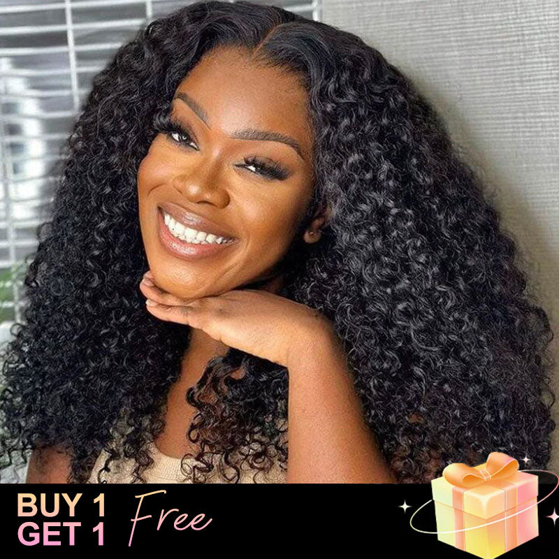 (BUY 1 GET 1 Free)ZSF Hair Transparent Lace Wig Kinky Curly Human Virgin Hair One Piece