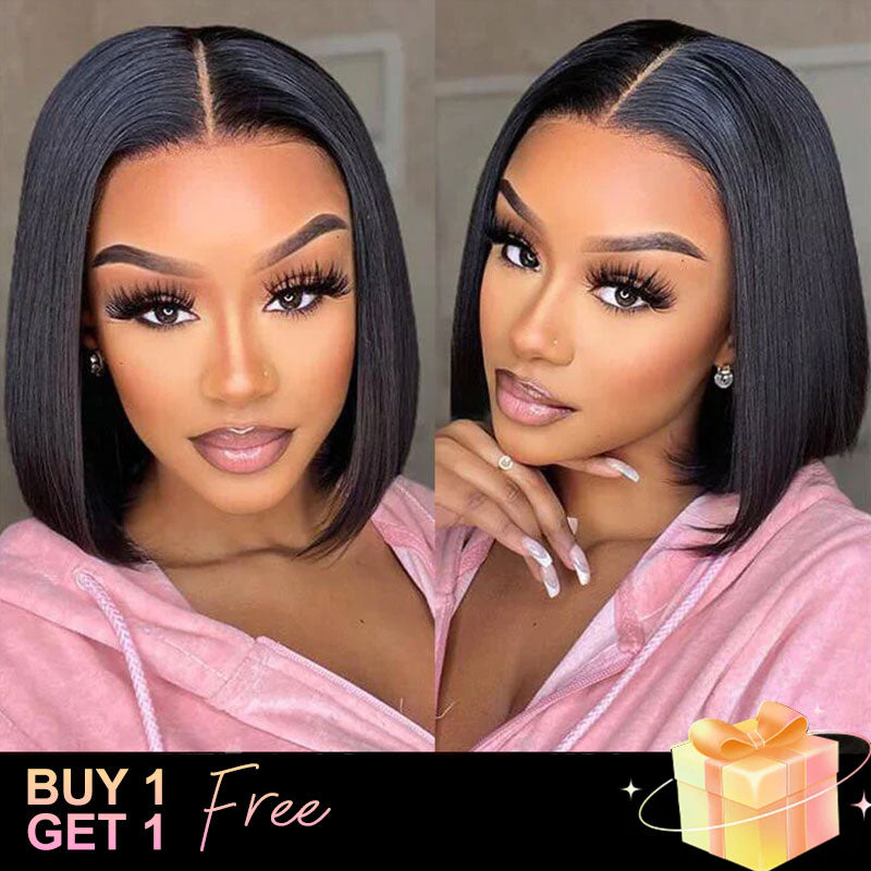 (BUY 1 GET 1 Free)ZSF Hair Straight Short Bob Wig Brazilian Straight Virgin Hair Unprocessed Human Hair 1Piece