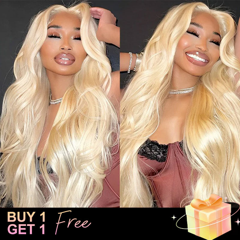 (BUY 1 GET 1 Free)ZSF Hair Russian 613 Blonde Virgin Hair Body Wave Transparent Lace Frontal Wig 100% Human Hair 1Piece