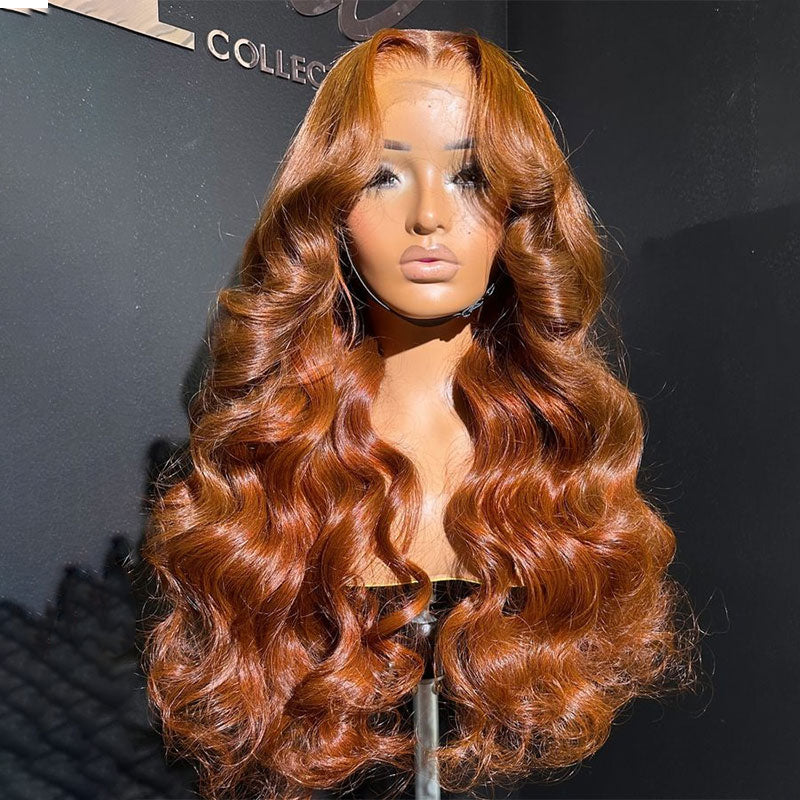 (BUY 1 GET 1 Free)ZSF Ginger Brown Transparent Lace Wig Body Wave Colored Human Hair Wig
