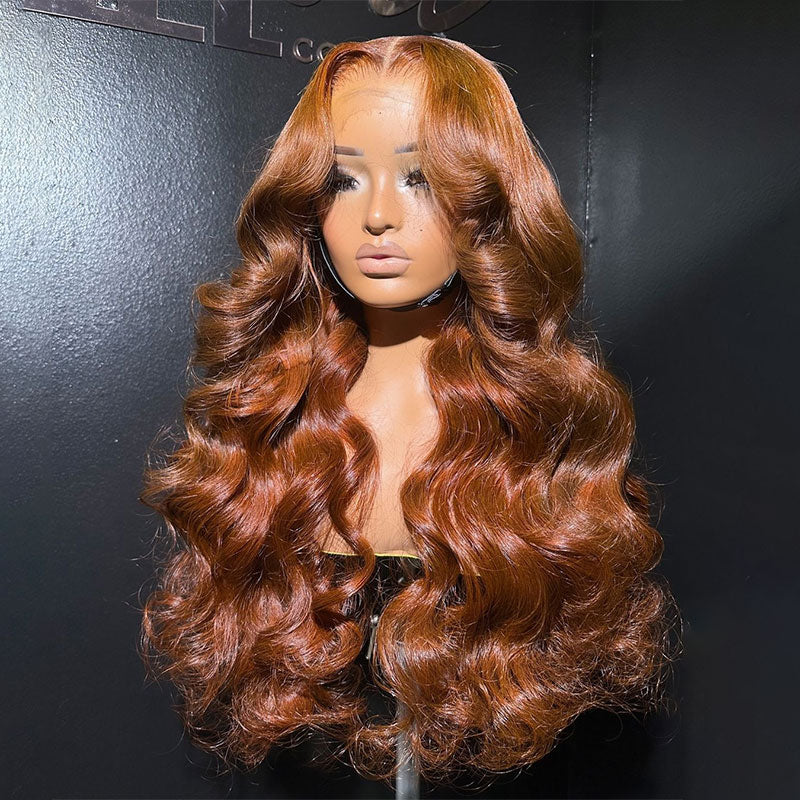 ZSF Ginger Brown Transparent Lace Wig Body Wave Colored Human Hair Wig