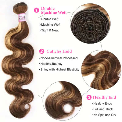 ZSF  P4/27 Brown Blonde Highlight Body Virgin Hair 3Bundles With 13*4 Lace Frontal