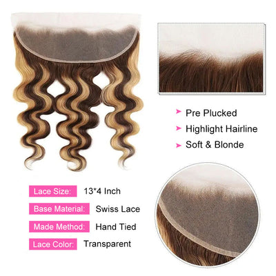 ZSF  P4/27 Brown Blonde Highlight Body Virgin Hair 3Bundles With 13*4 Lace Frontal