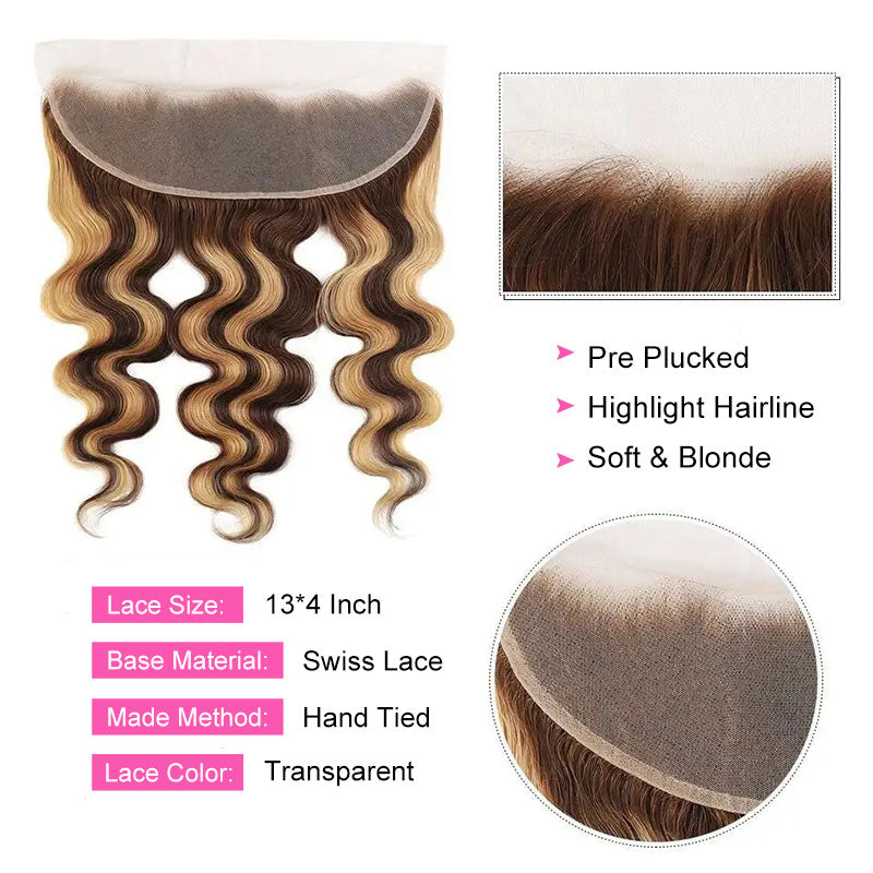 ZSF  P4/27 Brown Blonde Highlight Body Virgin Hair 4Bundles With 13*4 Lace Frontal