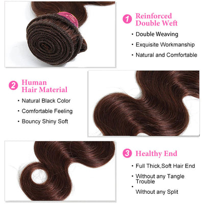 ZSF Chocolate Brown #4 Body Wave Hair 4Bundles With Lace Frontal 100% Virgin Human Hair