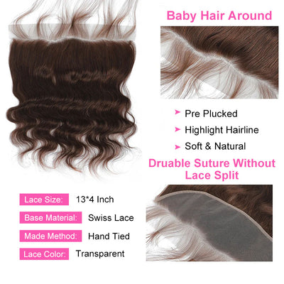 ZSF Chocolate Brown #4 Body Wave Hair 3Bundles With Lace Frontal 100% Virgin Human Hair