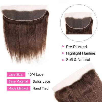 ZSF Chocolate Brown #4 Straight Hair 3Bundles With 13*4 Lace Frontal 100% Virgin Human Hair