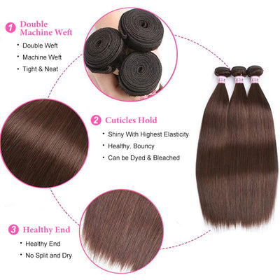 ZSF Chocolate Brown #4 Straight Hair 4Bundles With Lace Frontal 100% Virgin Human Hair（复制）