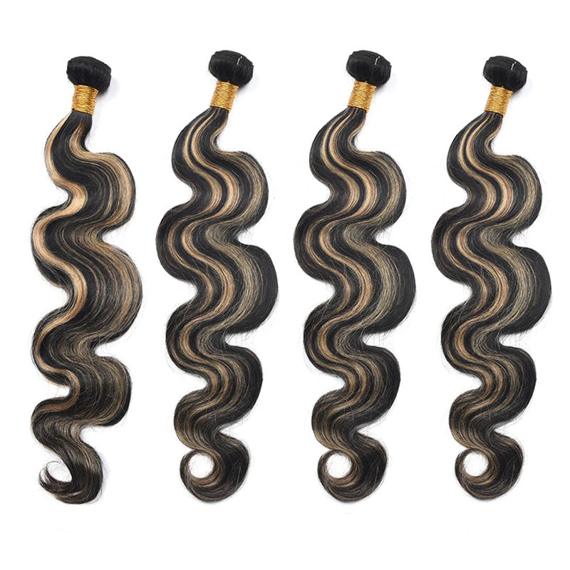 ZSF  P1B/27 Ombre Blonde Body Wave Virgin Hair 4Bundles With Lace Closure 100% Human Hair