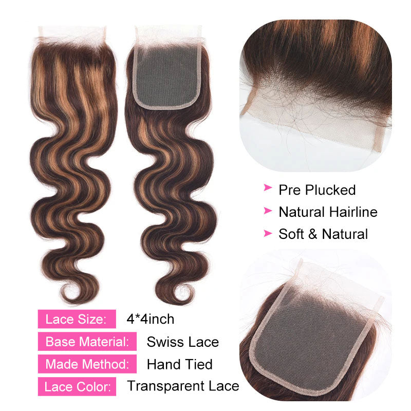 ZSF Ombre P4/30 Body Wave Virgin Hair 4Bundles With Lace Closure 100% Human Hair