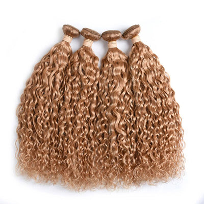 ZSF Honey Blonde #27 Water Wave Human Hair 4 Bundles With Lace Frontal Virgin Hair