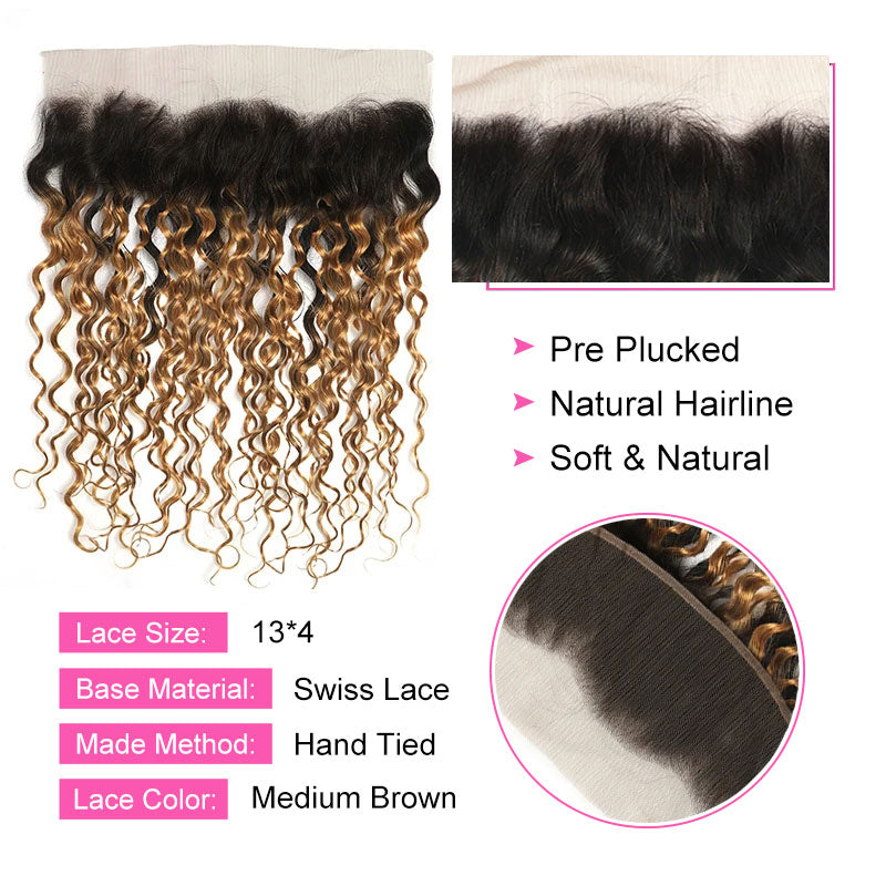 ZSF T1B/27 Ombre Blonde Water Wave Human Hair 3Bundles With Lace Frontal Brazilian Remy Hair