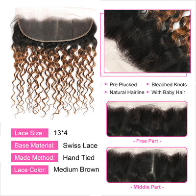 ZSF Ombre T4/30 Water Wave Virgin Hair 4Bundles With Lace Frontal 100% Human Hair