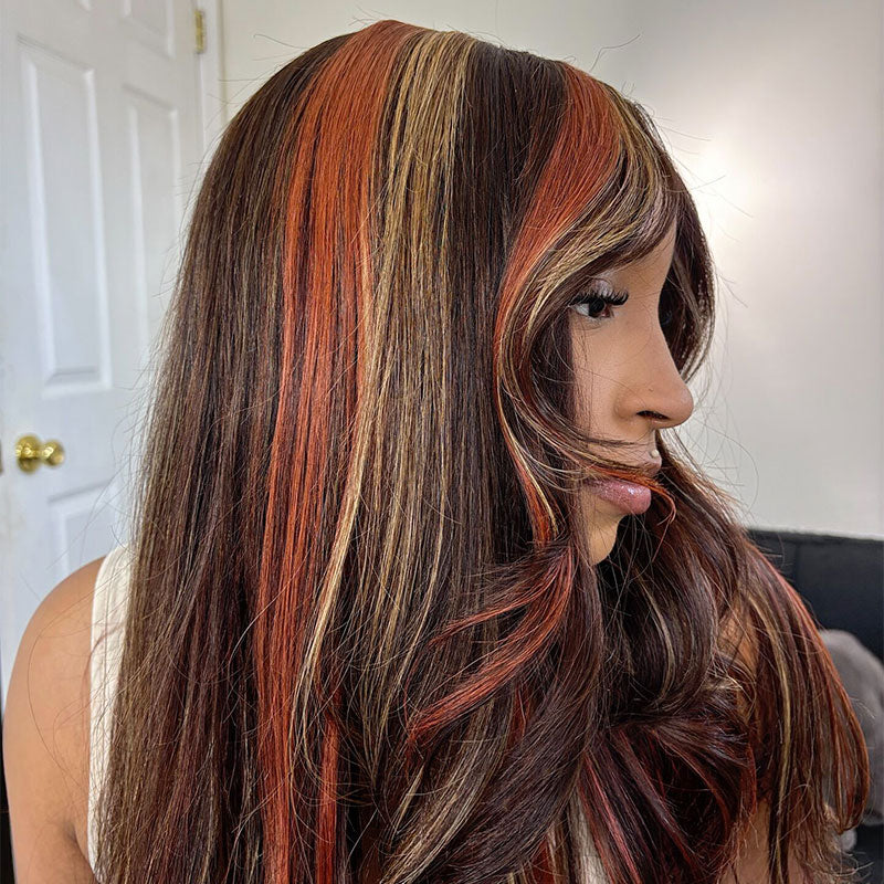 ZSF Multi Color Highlights 4/27/Ginger Orange Brazilian Body Wave Lace Wig Pre Plucked 1PC