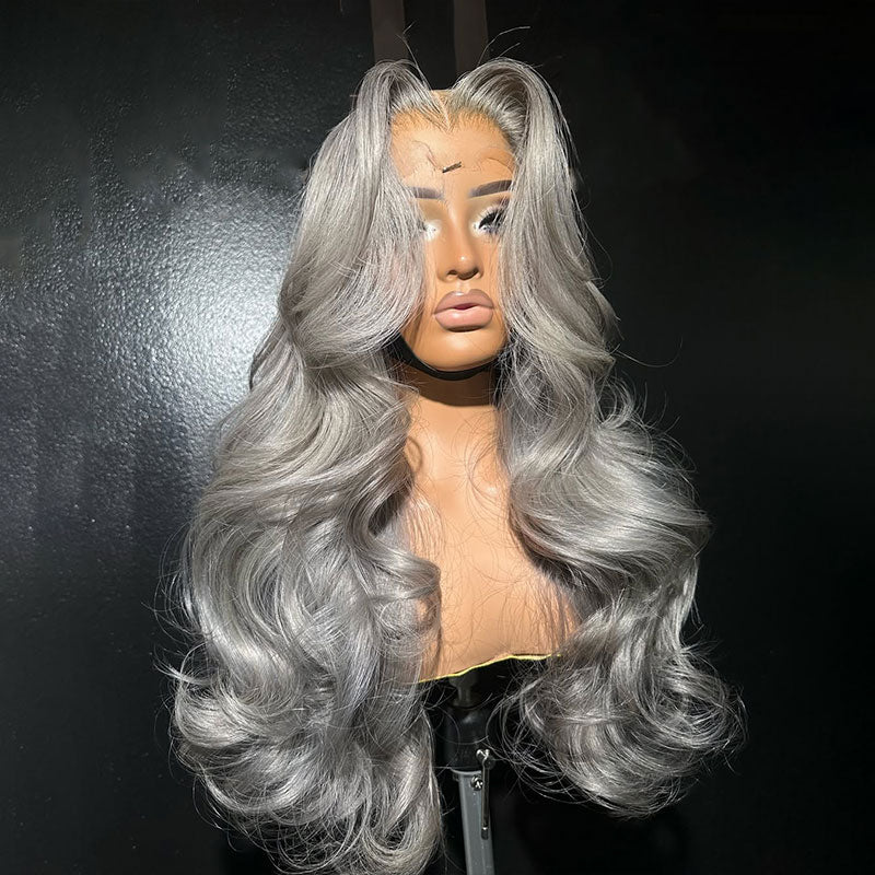 (BUY 1 GET 1 Free)ZSF Best Light Icy Silver Grey Body Wave Lace Frontal Colored Hair Lace Wig For Woman