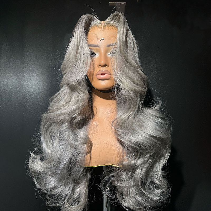 ZSF Best Light Icy Silver Grey Body Wave Lace Frontal Colored Hair Lace Wig For Woman