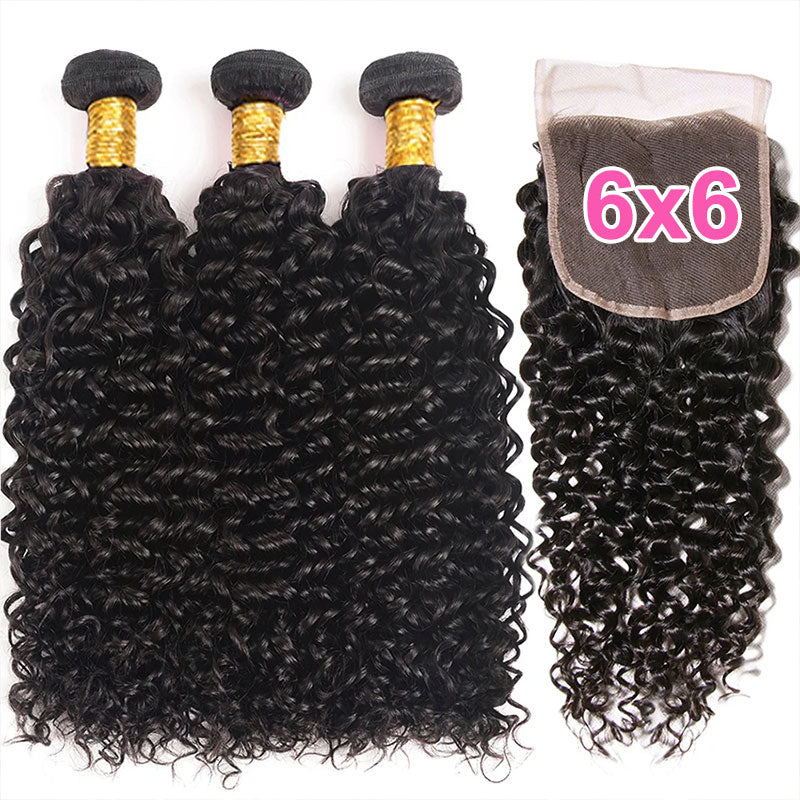 ZSF 6×6/7×7 Lace Closure With Kinky Curly Bundles Grade 8A Virgin Hair Unprocessed Natural Black Hair Weaving