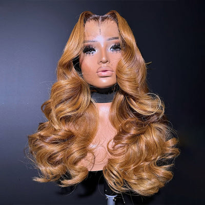 ZSF Ombre T4/27#  Honey Blonde With Brown Brazilian Body Wave Lace Wig Pre Plucked 1PC