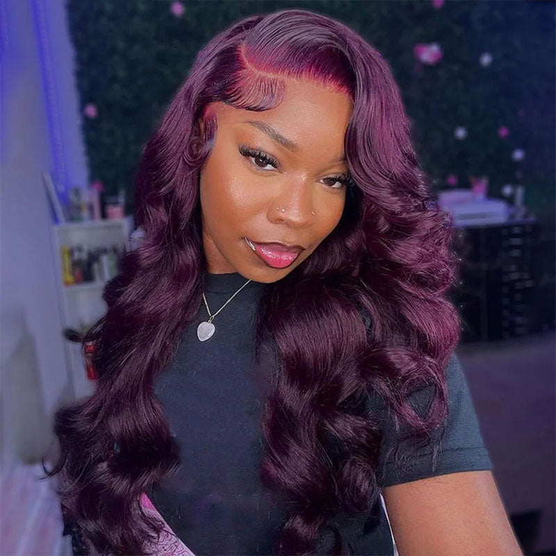 ZSF Graceful Dark Purple Trendy Color Layered Cut Body Wave 13*4 Lace Frontal Wig Human Hair One Piece