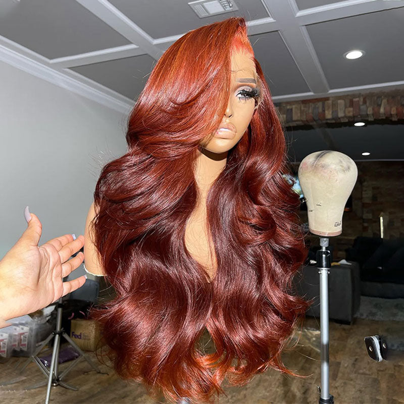 (BUY 1 GET 1 Free) ZSF Two Toned Ombre Ginger Orange Brown Body Wave Wig Colored 100% Human Hair Natural Hairline