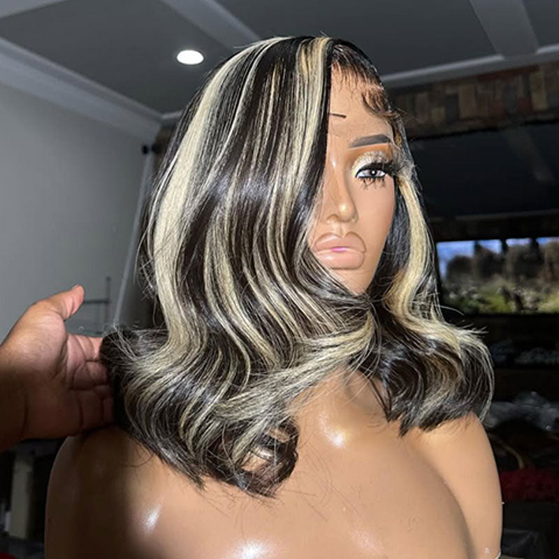 ZSF Black With Platinum Highlight 1B/613 Bob Wear Go Body Wave Hair Glueless Wig Virgin Hair