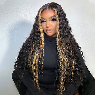 (BUY 1 GET 1 Free) ZSF Hair Old Money Fashion T27# Highlight Water Wave Curly Lace Wig Natural Hairline Brazilian Hair