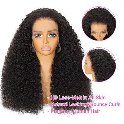 (BUY 1 GET 1 Free)ZSF Hair Pixie Curly Transparent Lace Frontal Wig 100% Human Virgin Hair