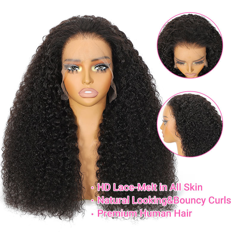 (BUY 1 GET 1 Free)ZSF Hair Pixie Curly Transparent Lace Frontal Wig 100% Human Virgin Hair