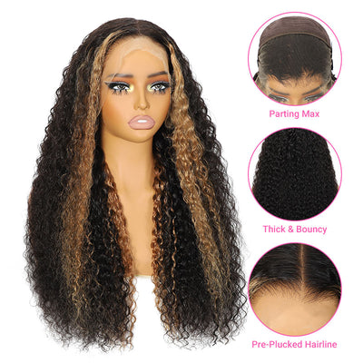 (BUY 1 GET 1 Free) ZSF Hair Old Money Fashion T27# Highlight Water Wave Curly Lace Wig Natural Hairline Brazilian Hair